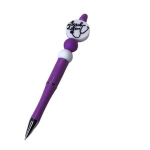 Handcrafted beaded pen.  “Scrub life”purple/white. Made with bpa free silicone